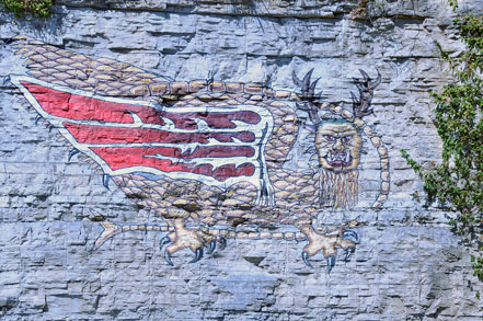 Recreation of Mississippian Indian culture drawing on the bluffs at Alton. the Indian village at nearby Cahokia was larger than London England in 1100 ad 50s childhood backroad memories traverse 11th century highways