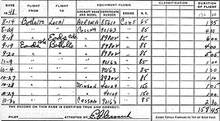 My father's flight logs for 1948 he flew 800 miles from Illinois to Colorado with a compass and air speed to navigate and landed in his uncle's yard on the prairie