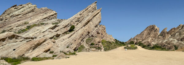 Vasquez Rocks on a dusty dirt backroad north of Los Angeles site for film and Tv from the early 20th century western movies Star Trek movies and Tv episodes 21st century childhood backroad memories for rock climbers of all ages