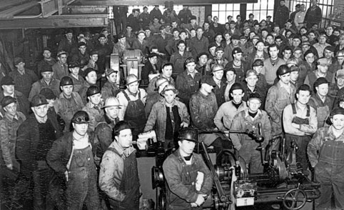 Oil refinery workers in the pipe shop 1952.